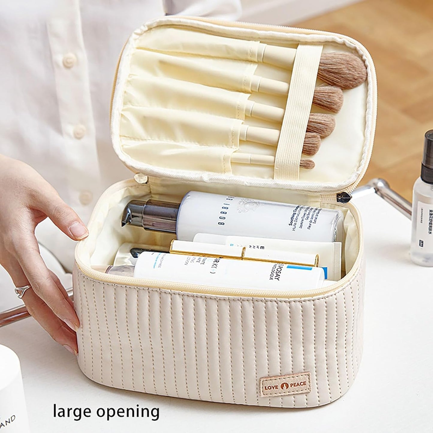 Makeup Travel Bag with Zipper 8.4*5.4 Inch Pu Leather Waterproof Portable Pouch Open Flat Womens Travel Toiletry Bag Travel for Women for Women Wife Girlfriend Valentines Day Gifts
