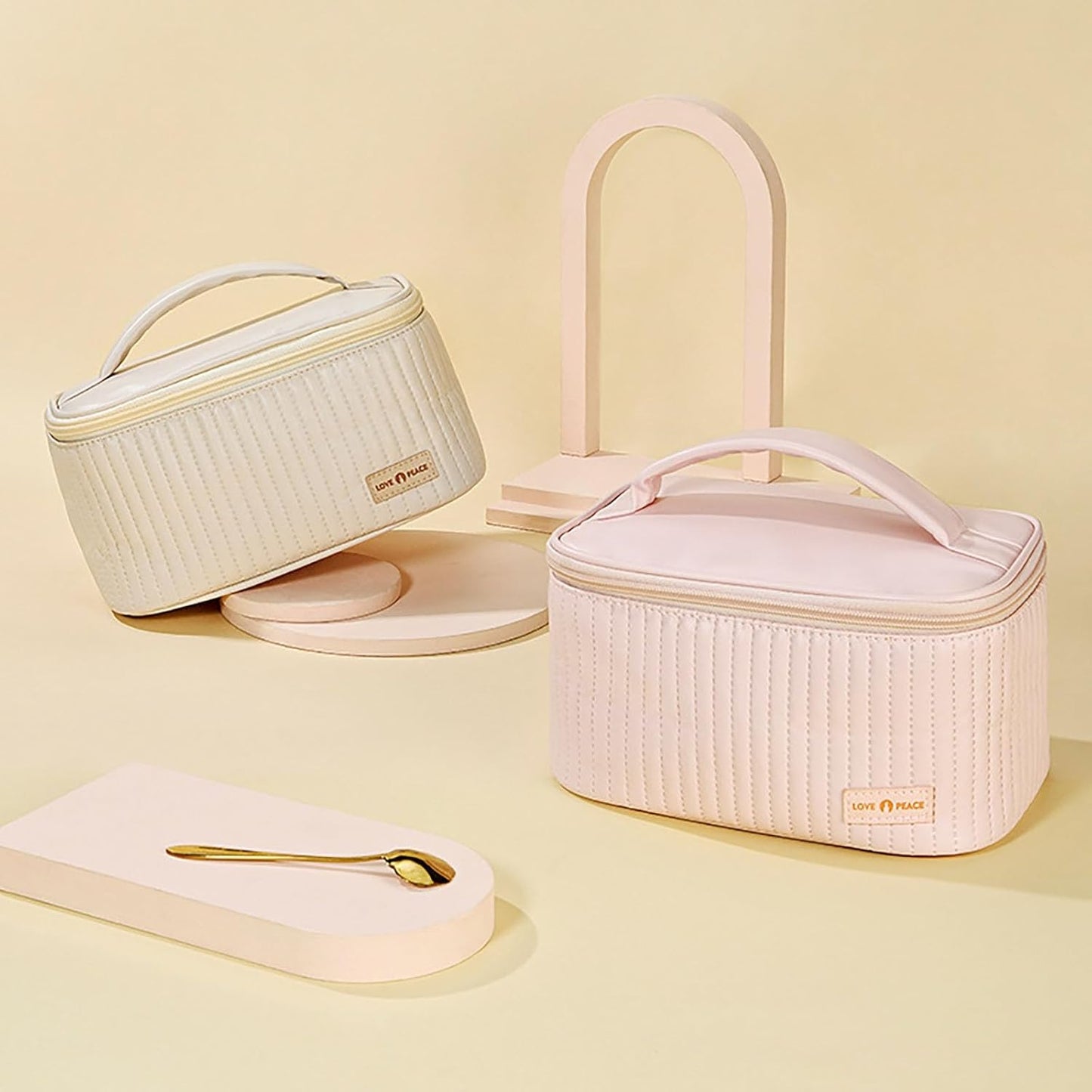 Makeup Travel Bag with Zipper 8.4*5.4 Inch Pu Leather Waterproof Portable Pouch Open Flat Womens Travel Toiletry Bag Travel for Women for Women Wife Girlfriend Valentines Day Gifts
