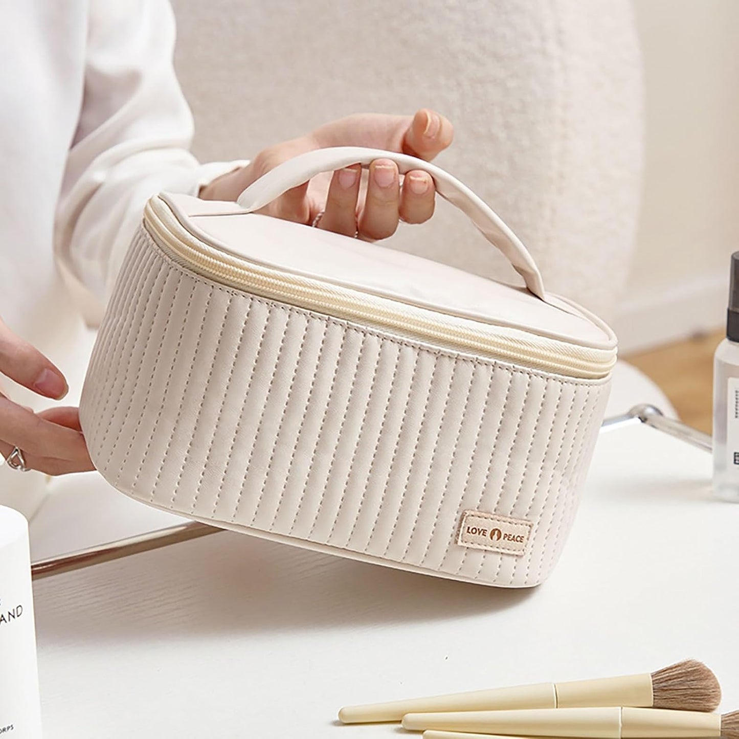 Makeup Travel Bag with Zipper 8.4*5.4 Inch Pu Leather Waterproof Portable Pouch Open Flat Womens Travel Toiletry Bag Travel for Women for Women Wife Girlfriend Valentines Day Gifts